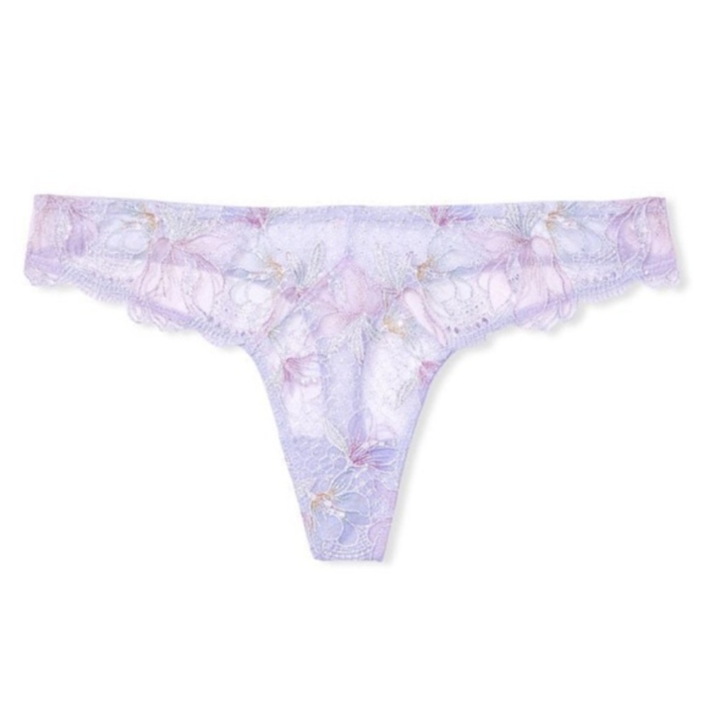 NWT Victoria’s Secret Iridescent Lilac Floral Embroidery Thong Panty | XXL